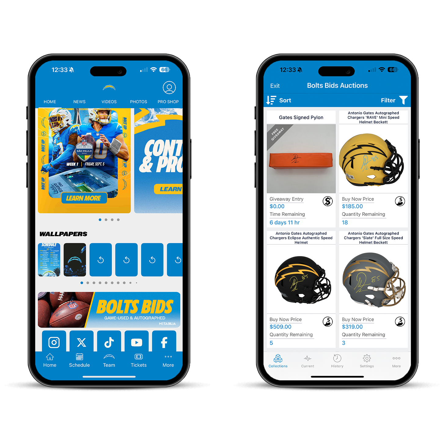 Chargers app screens
