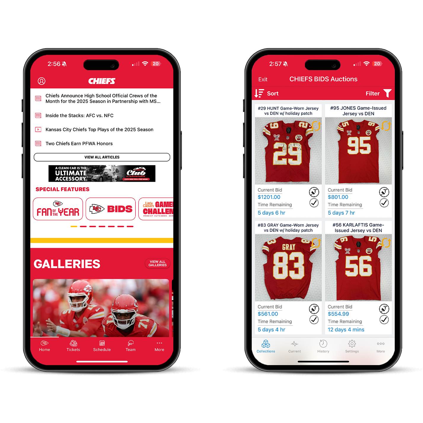 Chiefs app screens