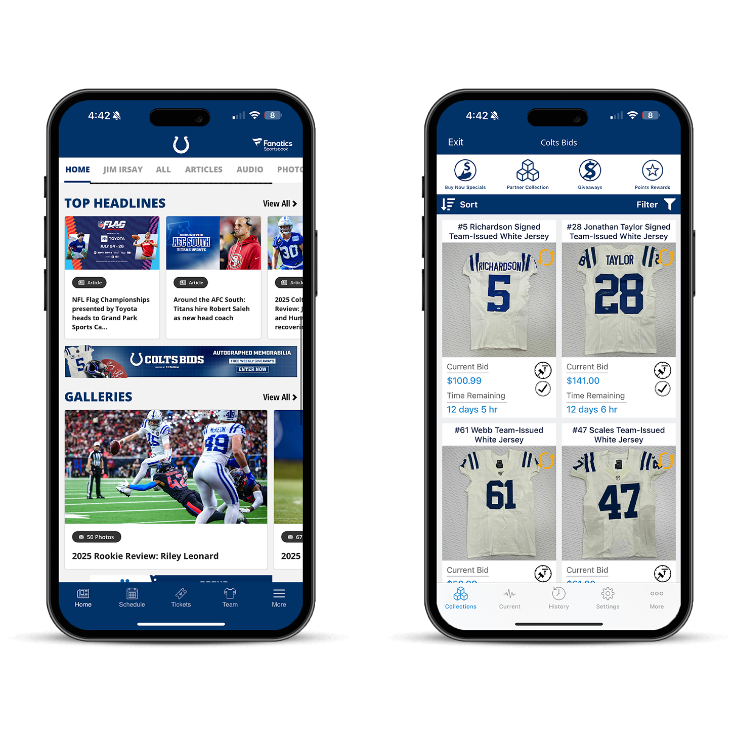 Colts app screens
