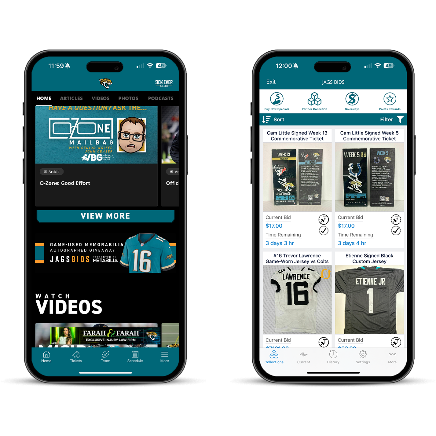 Jaguars app screens