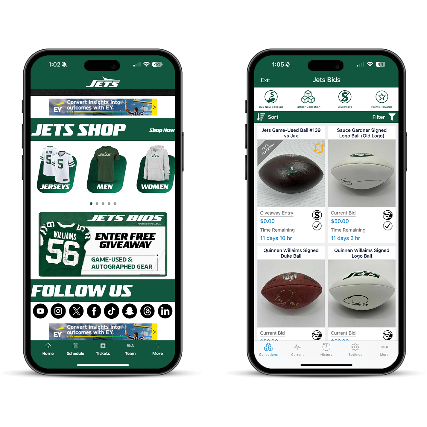 Jets app screens