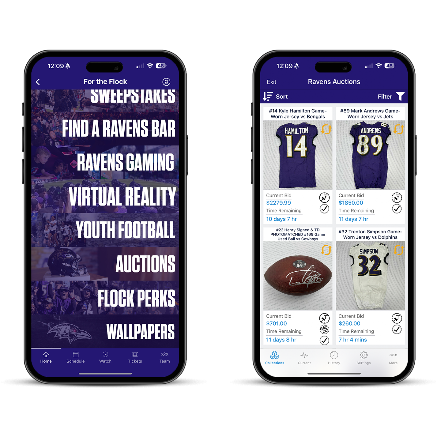 Ravens app screens
