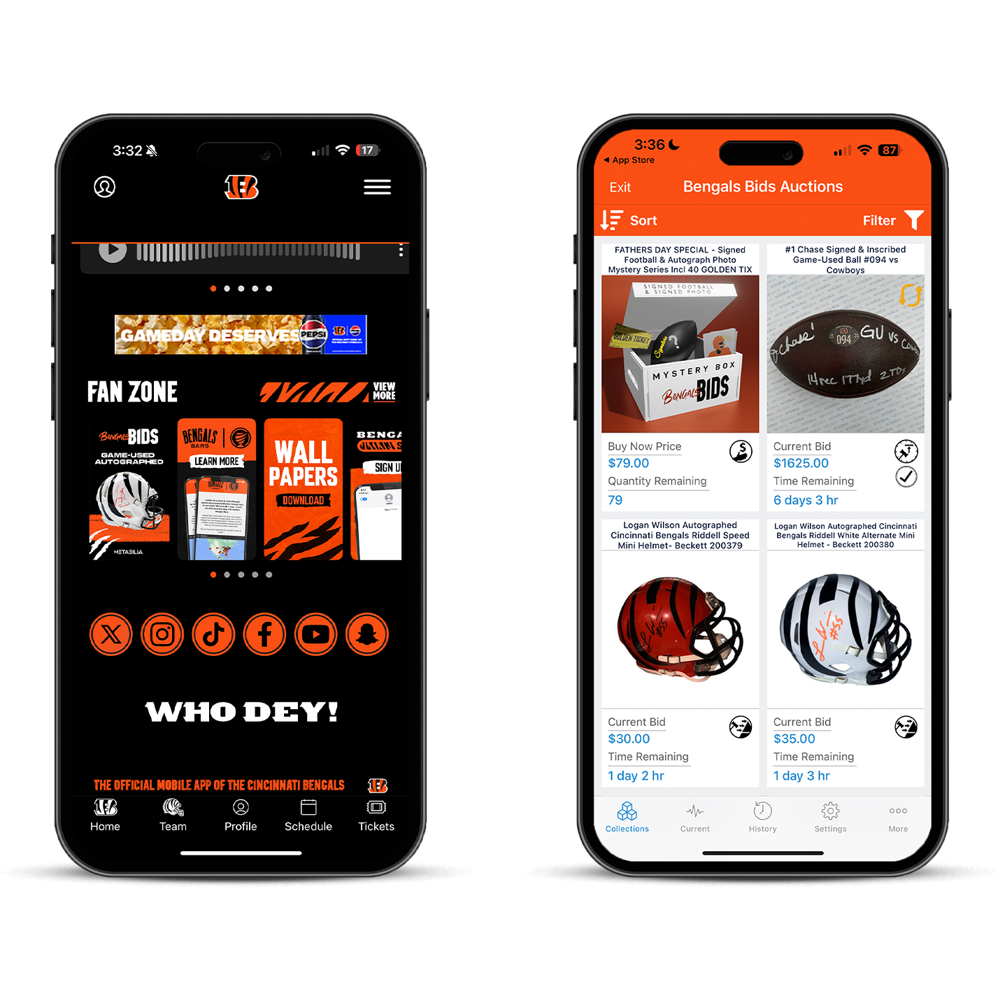 Bengals app screens