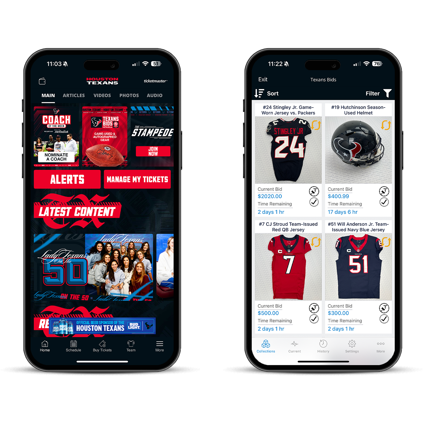 Texans app screens